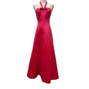 Vtg Scott McClintock Hot Pink‎ Halter Dress Sz 4 Prom Gown Event Bow Y2K